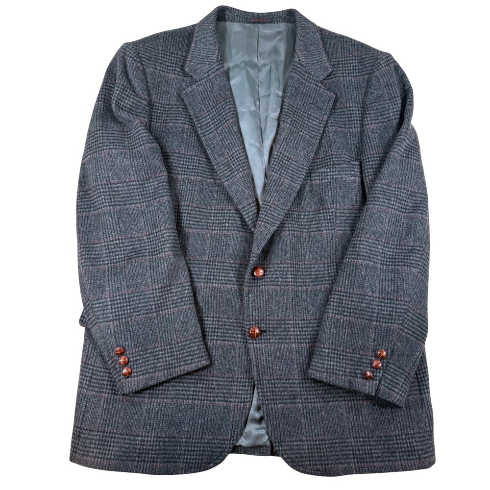 Alexander Shields Mens Grey Glen Plaid Blazer Sport Coat Size 43 Made in Hungary